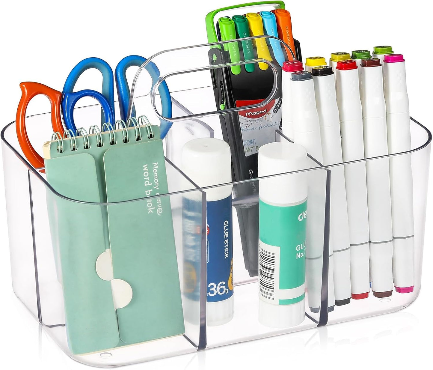 Multiuse Caddy Organizer with Handle, Portable Divided Plastic Tote Bin - Art Craft, Stationary Pen Marker Crayons, Makeup Hair Supplies Storage - Bathroom, Classroom, Dorm, Office, Desk Holder - Pink