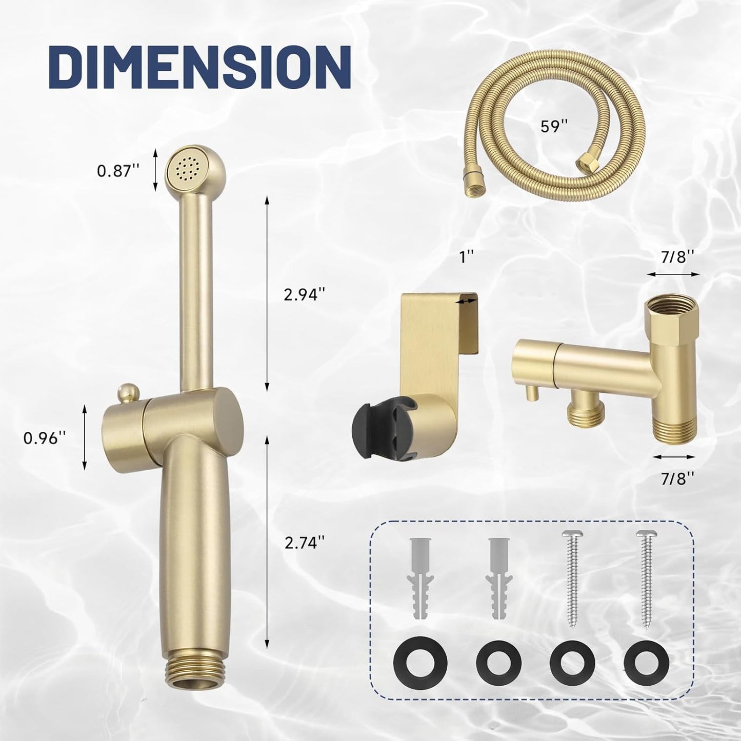 Chrome Handheld Bidet Sprayer for Toilet with Bidet Hose Brass Cloth Diaper Sprayer Bathroom Toilet Attachment for Feminine Wash, Wall Mount or Toilet Mount