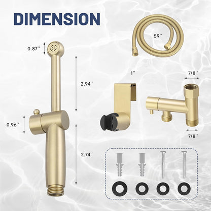 Chrome Handheld Bidet Sprayer for Toilet with Bidet Hose Brass Cloth Diaper Sprayer Bathroom Toilet Attachment for Feminine Wash, Wall Mount or Toilet Mount
