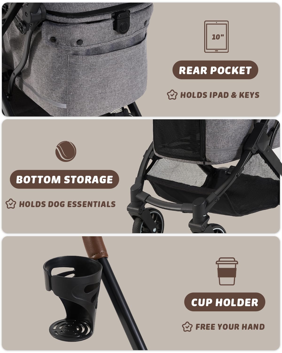 HITTITE Pet Stroller with Weatherproof Cover, All-Terrain 4-Wheel Cat & Dog Stroller with Adjustable Canopy, Foldable Dog Strollers with Storage Basket for Small to Medium Dogs Up to 55 lbs.
