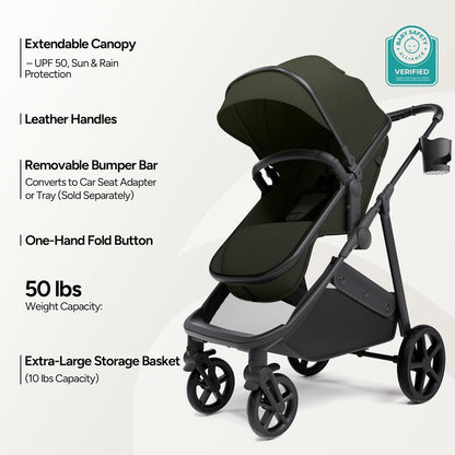 Mompush Baby Stroller, Convertible 2-in-1 with Bassinet Option, Infant Car Seat Compatible, Includes Adapter - Sturdy Full-Size Infant Stroller for Family Adventures