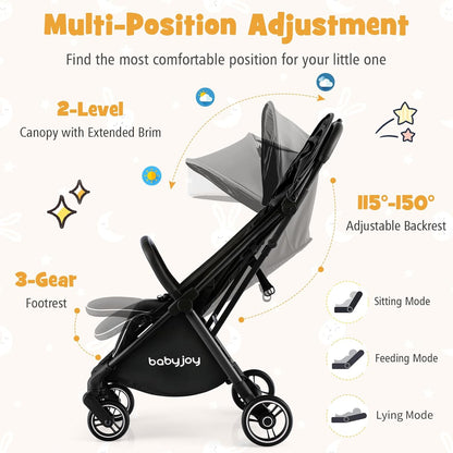 BABY JOY Lightweight Baby Stroller, Compact Travel Stroller for Airplane, Infant Toddler Stroller w/Adjustable Backrest & Canopy, Storage Basket, Self Standing Gravity Fold, Aluminium Frame (Pink)