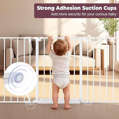 127.5" Extra Wide Baby Gate for Fireplace Christmas Tree, Configurable 5 Metal Panels Baby Fence, Child Gate for Wide Openings with Anti-Trip Pedal, Long Kid Gate for Dog Pet, 28'' Tall White