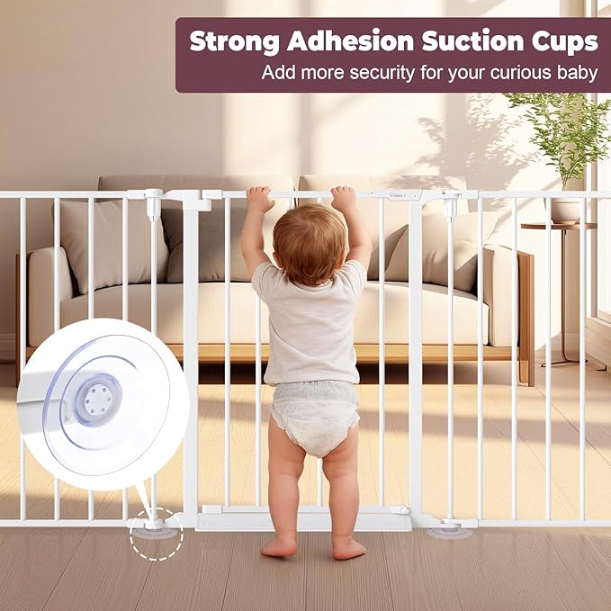 190" Extra Wide Baby Gate Playpen, Adjustable Baby Fence Play Yard, Long Dog Gates Indoor for Stair Doorway Fireplace, Large Child Gate for Toddler Kid Pet, Family Essentials Safty Gate, White