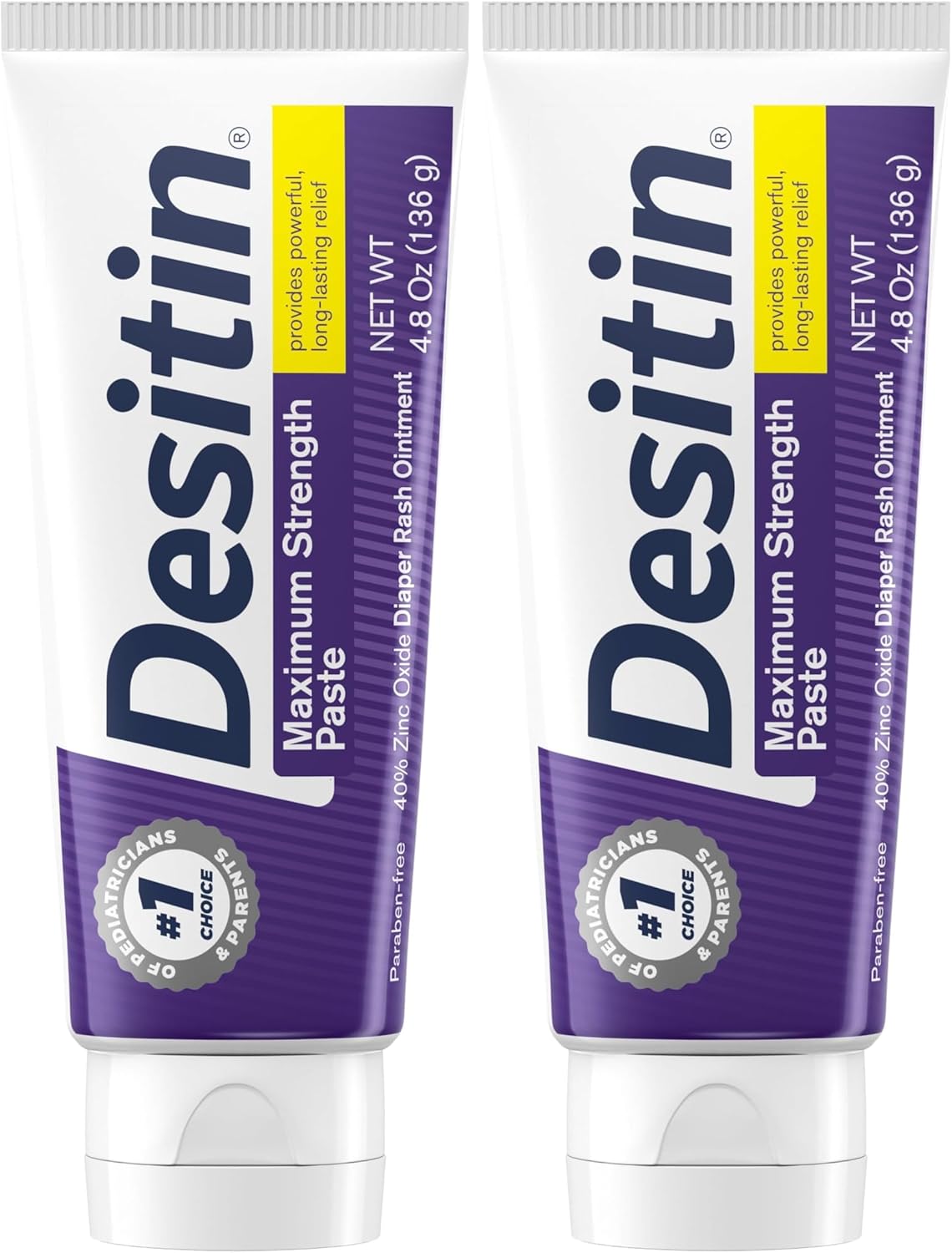 Desitin Maximum Strength Baby Diaper Rash Cream, 40% Zinc Oxide, Hypoallergenic No Added Parabens & Dyes, Protects & Relieves Baby’s Skin for Up to 12 Hours, Prevents Diaper Rash, 4.8 oz Tube