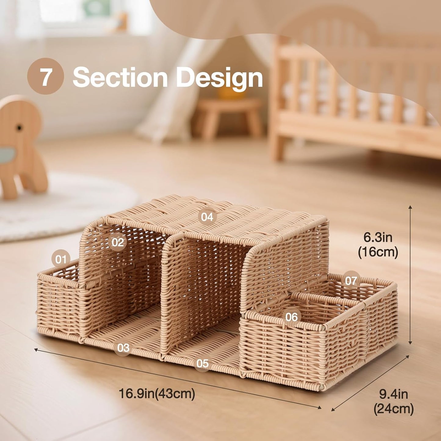 Diaper Caddy Organizer, Hand Rattan Nursery Storage Basket for Baby Essentials, Baby Changing Table Organizer Perfect Nursery Assistant (Natural Light Woven - Style 1, M)