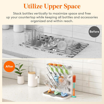 Lifewit Baby Bottle Drying Rack with 10 Hooks, Newborn Essentials Must Haves, Countertop Holder Organizer for Baby Stuff, Rack Dryer for Pacifiers, Weighted Straws, Pump Parts