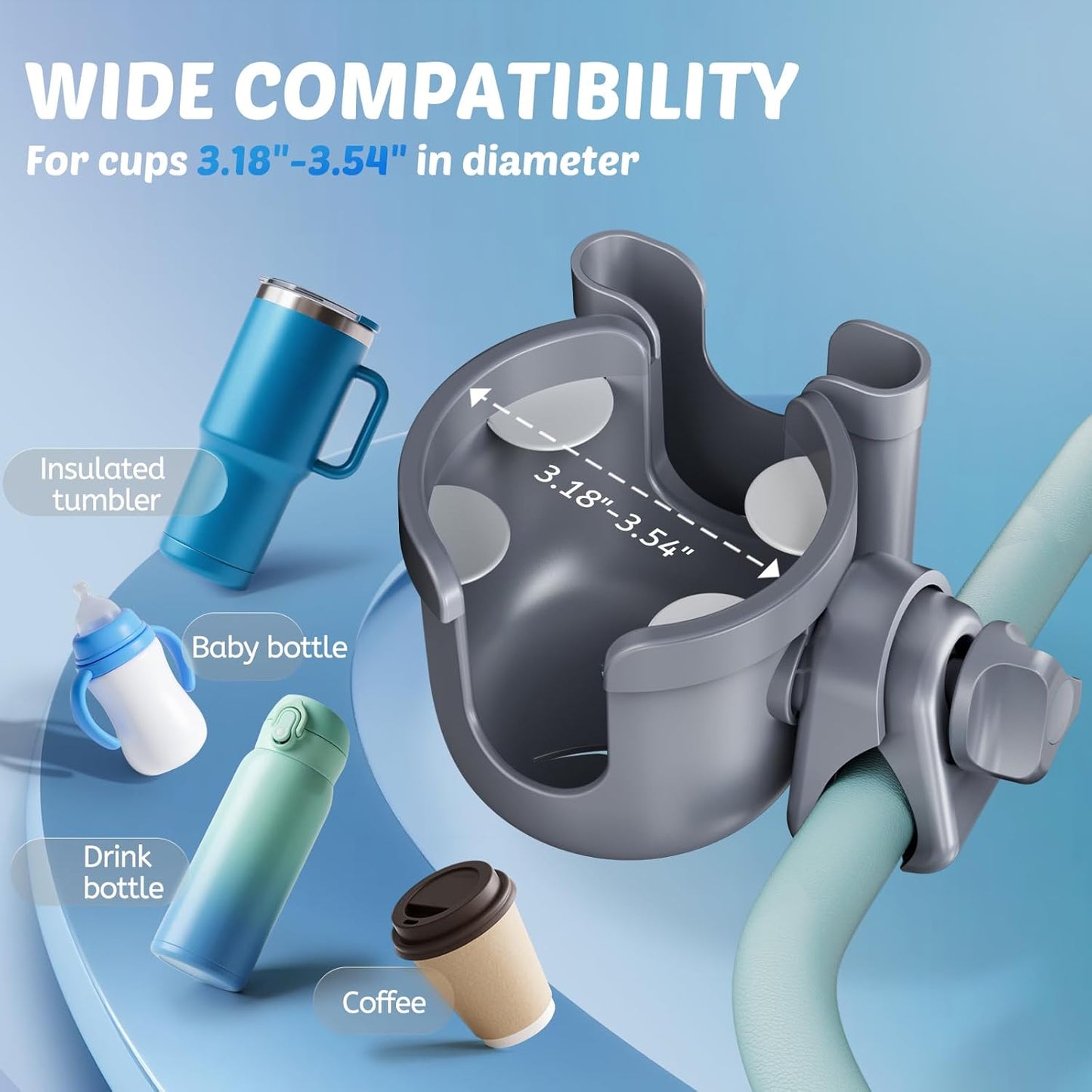 Guiseapue Cup Holder for Walker: Stroller Cup Holder Attachment with Phone Holder, Wheelchair/Stroller Accessories for Rollator, Bike, Scooter, Baby Essentials, First Mother‘s Day Gifts for New Mom