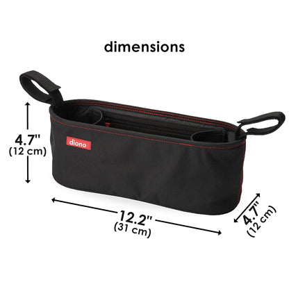 Diono Buggy Buddy Universal Stroller Organizer with Cup Holders, Secure Attachment, Zippered Pockets, Safe & Secure, Gray