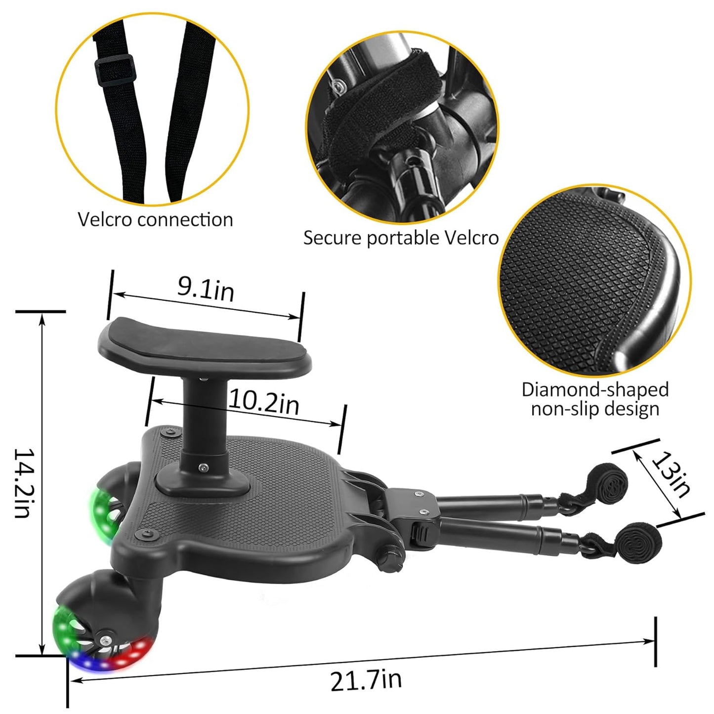 2026 New-Universal Stroller Board with Detachable Seat, 2in1 Sit and Stand Stroller Connectors for Most Strollers, Holds Children Up to 55 LBs Stroller Standing Board(Black)