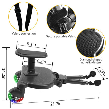 2026 New-Universal Stroller Board with Detachable Seat, 2in1 Sit and Stand Stroller Connectors for Most Strollers, Holds Children Up to 55 LBs Stroller Standing Board(Black)