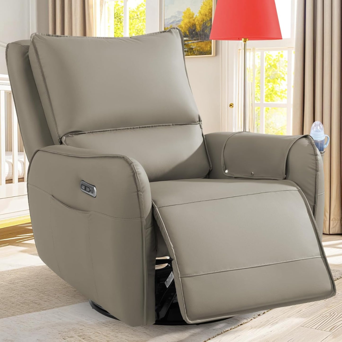 Power Recliner Gliders for Nursery, Electric Swivel Rocker Recliner Chair, Comfy Upholstered Living Room Reclining Rocking Chairs with Lumbar Support (Gray, 41" X 40" X 36")
