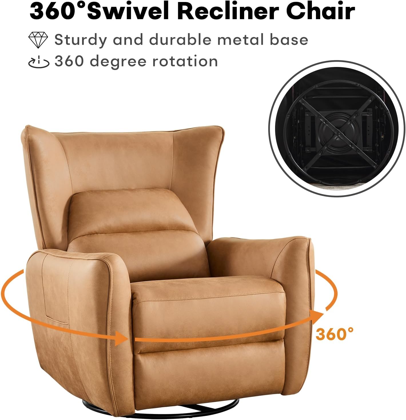 HAOMARKETS Electric Swivel Rocker Recliner Chair, Power Faux Leather Glider Rocking Recliners for Adults,360° Swivel Nursery Reclining Sofa with USB Charging Port, White