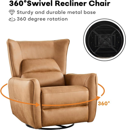 HAOMARKETS Electric Swivel Rocker Recliner Chair, Power Faux Leather Glider Rocking Recliners for Adults,360° Swivel Nursery Reclining Sofa with USB Charging Port, White