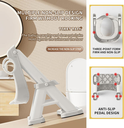 PandaEar Toilet Potty Training Seat with Step Stool Ladder, Comfortable Safe Potty Seat with Anti-Slip Pads Ladder & Bear Design for Kids Boys Toddlers -Grey