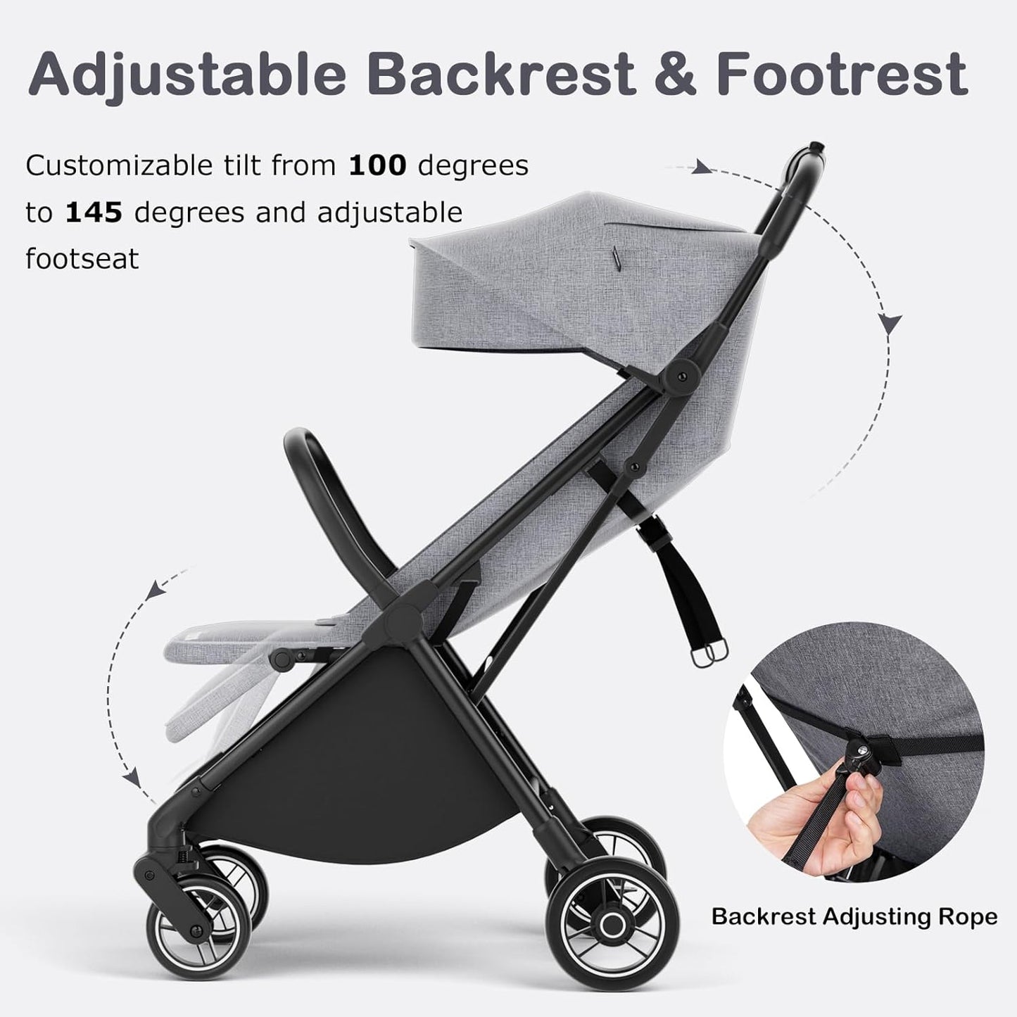 INFANS Ultra-Compact Fold Airplane Ready Travel Stroller, One-Hand Gravity Fold Near Flat Recline Seat, Foldable Toddler Stroller for Infant 6-36 Month