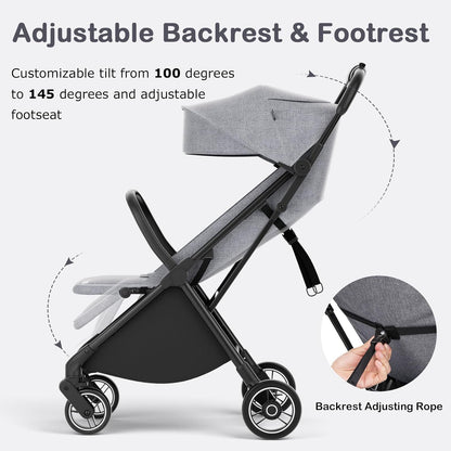 INFANS Ultra-Compact Fold Airplane Ready Travel Stroller, One-Hand Gravity Fold Near Flat Recline Seat, Foldable Toddler Stroller for Infant 6-36 Month