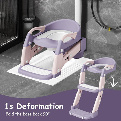 3-in-1 Potty Training Seat with Ladder Toddler Toilet Ladder Kid’s Toilet Chair for Little Boys Girls, with Urinals, Toddler Anti-Slip Step Stool Ladder and Splash Guard - Grey