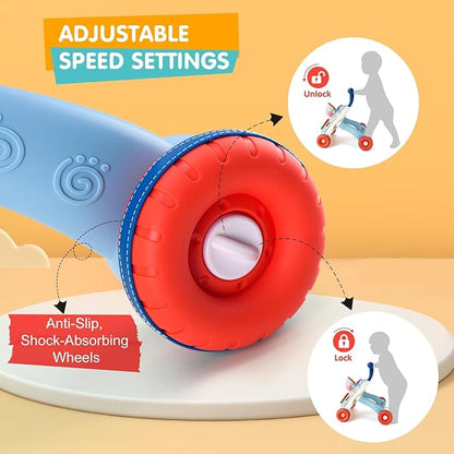 AuntyFey Baby Walker, 3 in 1 Push Walker for Baby Girls Boys, Baby Walking Toy for 1 Year Old Learning to Walk, Sit to Stand Baby Walker Push Toy for Girl 12 Months, Blue