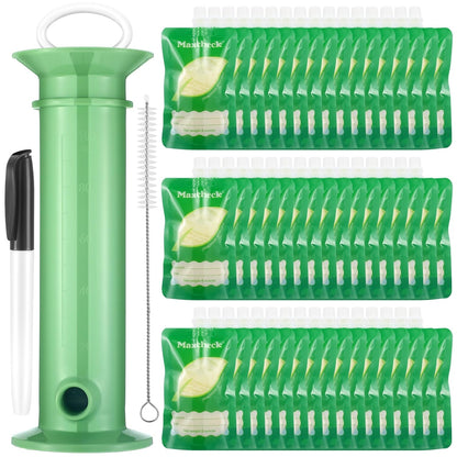 Maxcheck 103 Pcs Refillable Baby Food Pouches Maker Set Include 100 Pcs Portable Fruit Puree Pouch Storage Bags, Baby Food Maker, Pen and Brush for Babies Kids Toddlers