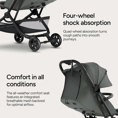 Mompush Velo Lightweight Travel Stroller, Compact & Airplane-Friendly for Baby and Toddler, Lie-Flat Seat, One-Hand Fold, with Leather Bumper Bar, Shoulder Strap, Raincover, Storage Bag & Cup Holder