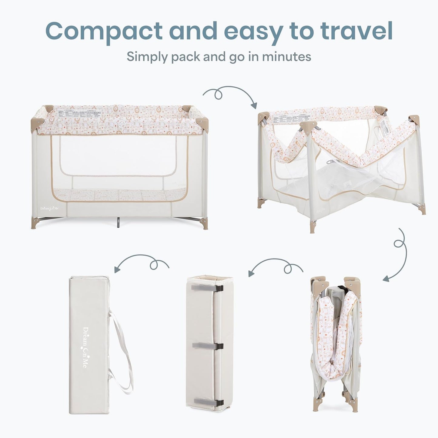 Dream On Me Zodiak Baby Playard, Breathable Mesh Sides, Soft Comfortable Mattress, Quick & Easy to Fold with Travel Carry Bag, Compact Space Saving Design - Grey/Green