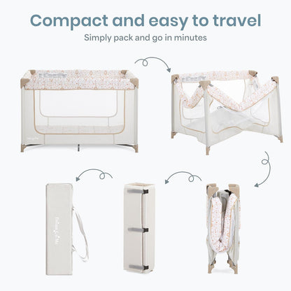 Dream On Me Zodiak Baby Playard, Breathable Mesh Sides, Soft Comfortable Mattress, Quick & Easy to Fold with Travel Carry Bag, Compact Space Saving Design - Grey/Green