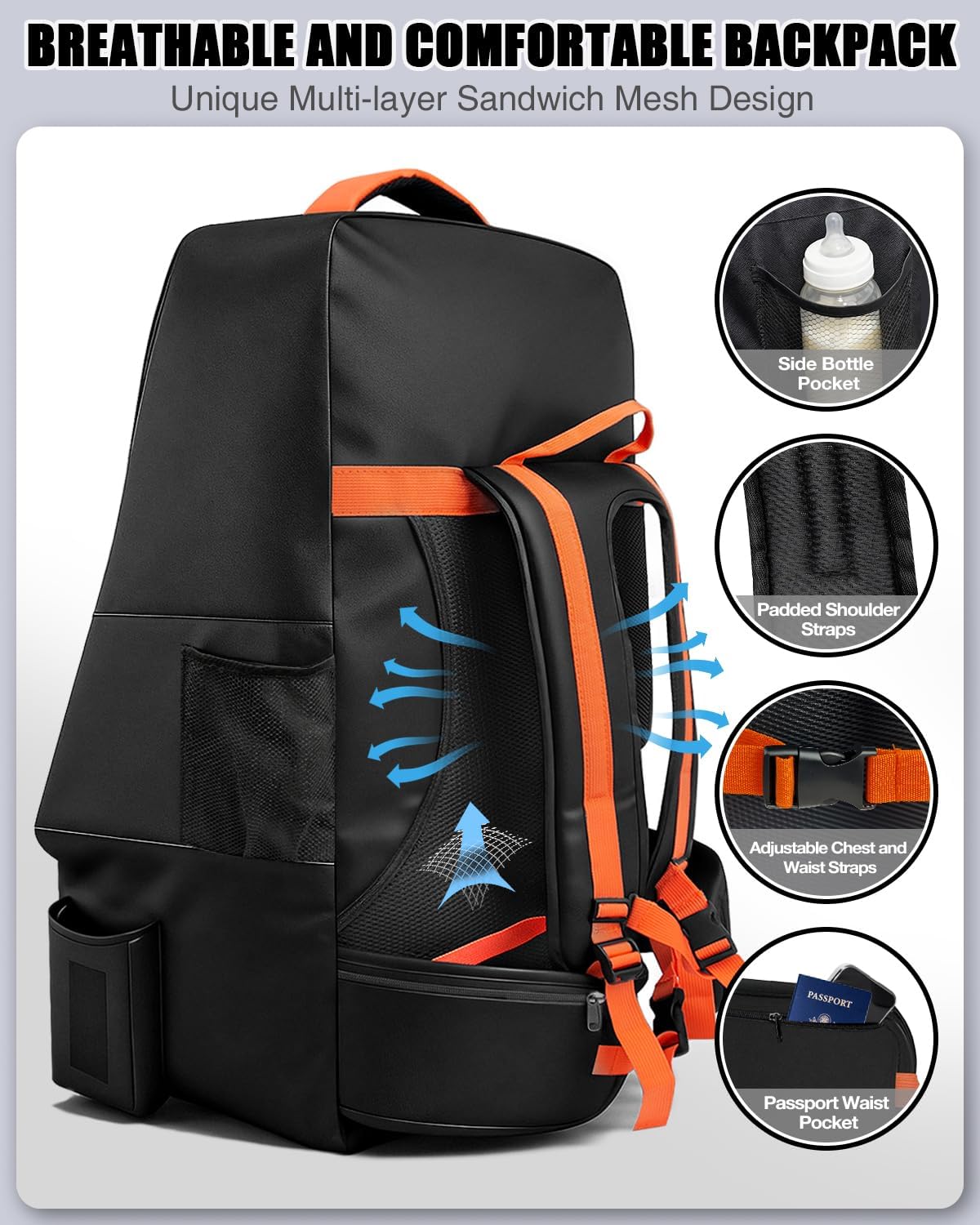 Padded Car Seat Travel Bag for Airplane, Heavy-Duty & Waterproof Car Seat Backpack for Air Travel, Fits Most Baby Car Seats, Boosters & Carriers with Airtag Compatible - Black