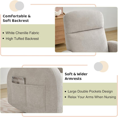 Nursery Glider Recliner, Power Swivel Rocking Recliner with USB & Type-C Port, Swivel Nursering Reclining Rocker with Double Pockets for Living Room, Camel Chenille