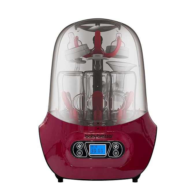 Baby Brezza Baby Bottle Sterilizer and Dryer Machine – Electric Steam Sterilization - Universal Fit - Pacifiers, Glass, Plastic, and Newborn Feeding Bottles, Red