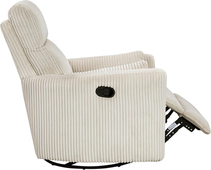 Lexicon Modern Swivel Glider Recliner Chair, Nursery Glider, Corduroy Fabric Upholstery Recliner with 2 Lumbar Pillows, Manual Reclining Sofa Chair for Living Room/Office/Apartment, Beige