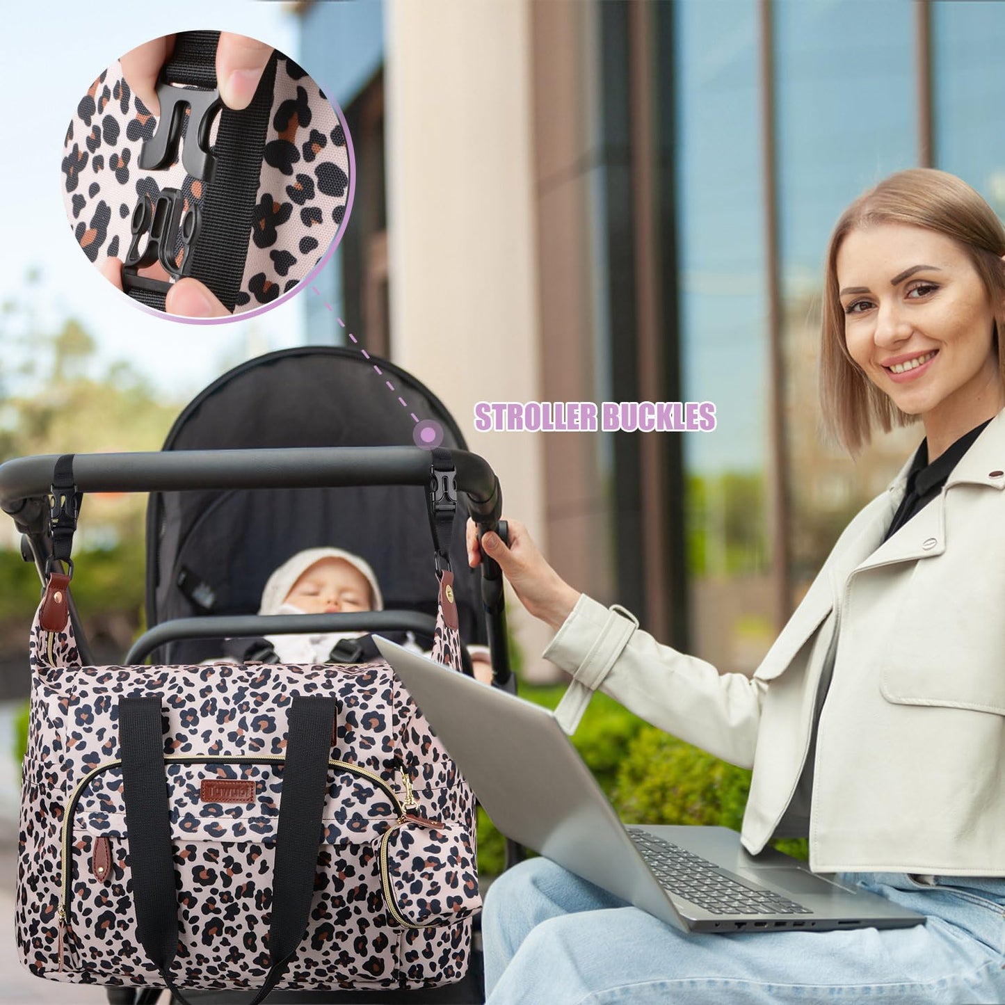 Tuwubi Diaper Bag Tote,Baby Diaper Bag with Pacifier Case Large Travel Diaper Tote Caddy for Mom and Dad Multifunction Large Baby Bag - M-Pink