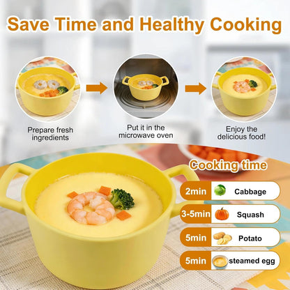 Small Silicone Steamer Microwave, Steamer for Baby Food Maker, Vegetable, Egg, 100% Food Grade Silicone Microwave Bowl with Lid and Handle, Non-stick, Easy Clean, Dishwasher Safe, 19oz
