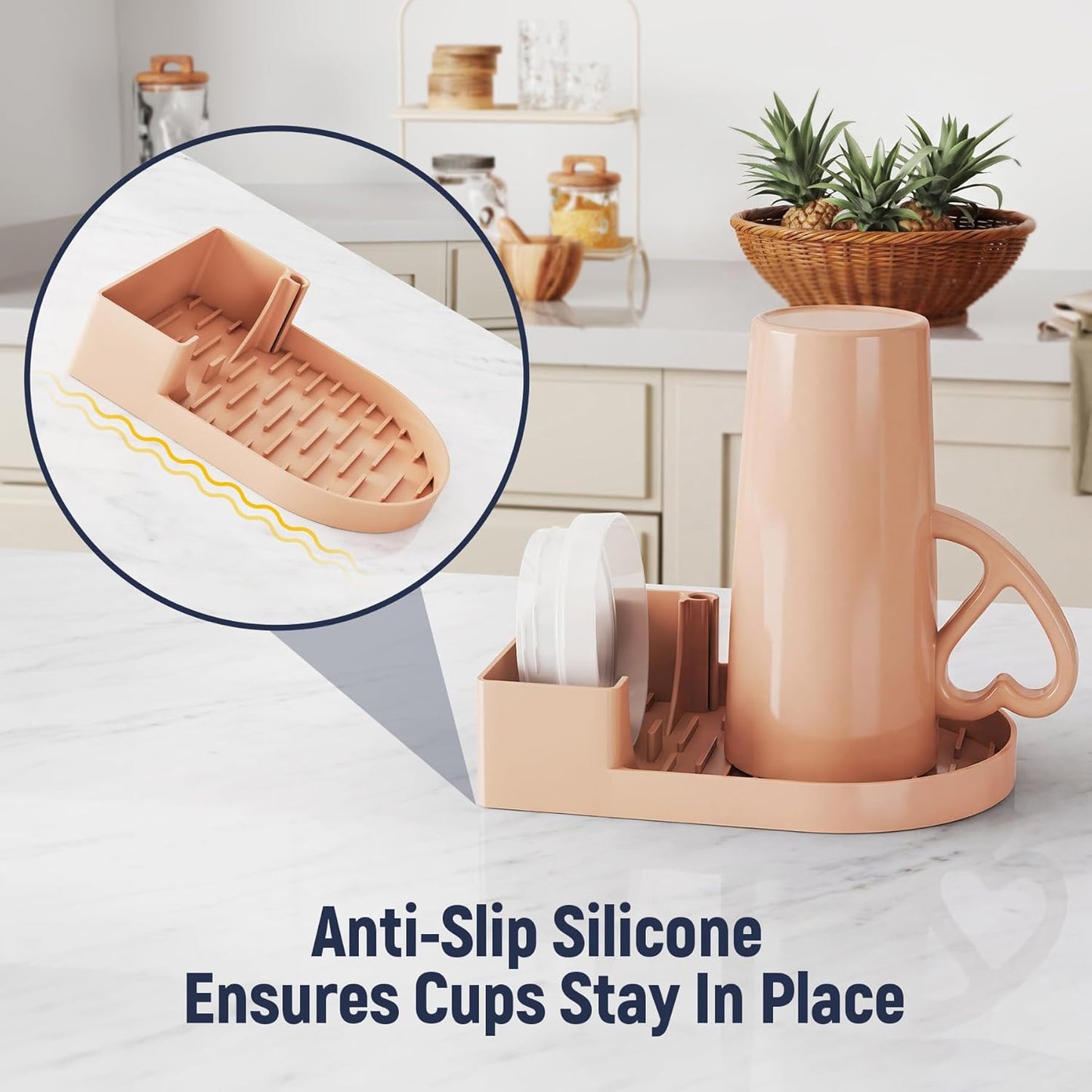 NiHome Silicone Water Bottle Drying Rack Compatible with Stanley Tumblers 20-40oz, Mugs, Wine Glasses, Compact Portable Cup Dryer Stand with Anti-Slip Base for Countertops, RVs & Travel (Cream)