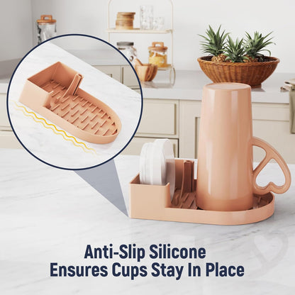 NiHome Silicone Water Bottle Drying Rack Compatible with Stanley Tumblers 20-40oz, Mugs, Wine Glasses, Compact Portable Cup Dryer Stand with Anti-Slip Base for Countertops, RVs & Travel (Cream)