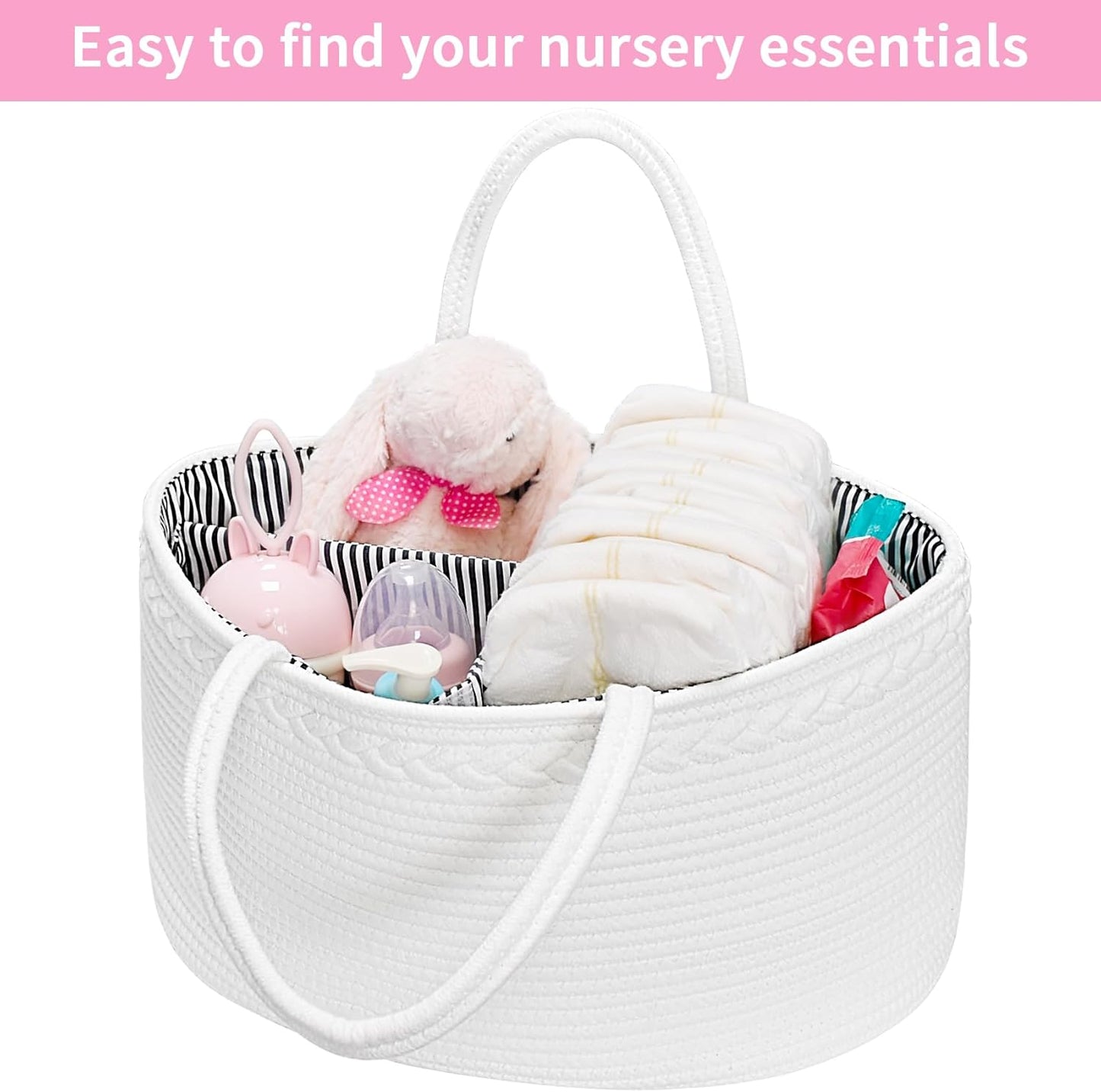 ABenkle Baby Diaper Caddy, Nursery Storage Bin and Car Organizer for Diapers and Baby Wipes, Cotton Rope Diaper Basket Caddy, Changing Table Diaper Storage Caddy