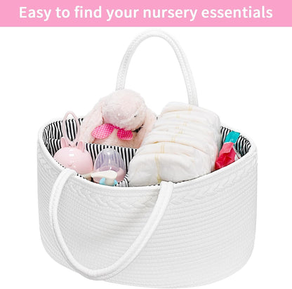 ABenkle Baby Diaper Caddy, Nursery Storage Bin and Car Organizer for Diapers and Baby Wipes, Cotton Rope Diaper Basket Caddy, Changing Table Diaper Storage Caddy