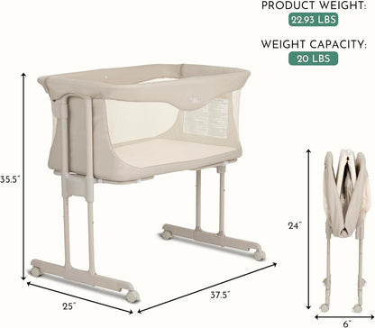 Evolur Kinsley Bedside Bassinet – Quick Fold, Breathable Mesh Sides, Lightweight Portable Baby Sleeper with Carry Bag – Newborn to 6 Months