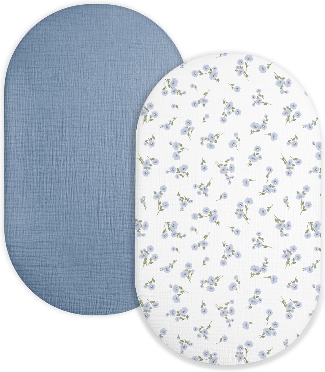 Muslin Bedside Bassinet Sheets 2 Pack, 33x20 Fitted Ultra Soft & Breathable Bedside Sleeper Sheets, Ideal for Baby Girl and Boy, Perfect for Newborns (Hopping Bunnies & Beige)