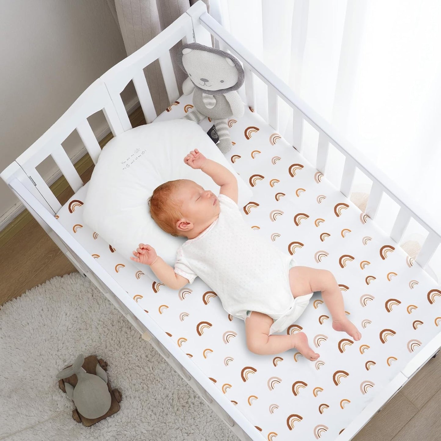 PHF 3 Pack Soft Mini Crib Sheets, Floral & Animal Pack N Play Sheets for Baby Boys Girls, No Slip Universal Fit for Pack N Play, Playard, Portable and Mini Crib Mattresses,Floral & Animal