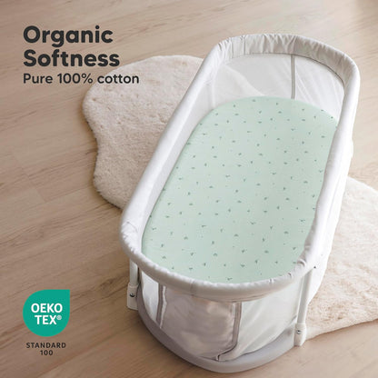 2-Pack Organic Bassinet Sheets for Girls, Boys - 100% Cotton Bassinet Mattress Sheets Compatible with Halo Bassinest Swivel Sleeper, Graco, Baby Delight, Chicco, Unisex Fitted Bassinet Sheets (Elly)