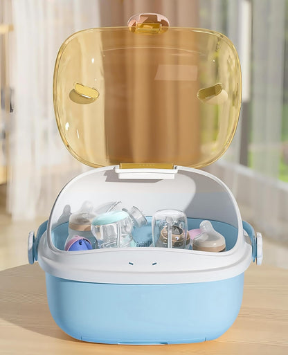Baby Bottle Drying Rack Storage, Nursing Bottle Storage Box Organizer with Cover, Portable Kitchen Cabinet Organizer, Durable countertop Dryer (Light Sky Blue)