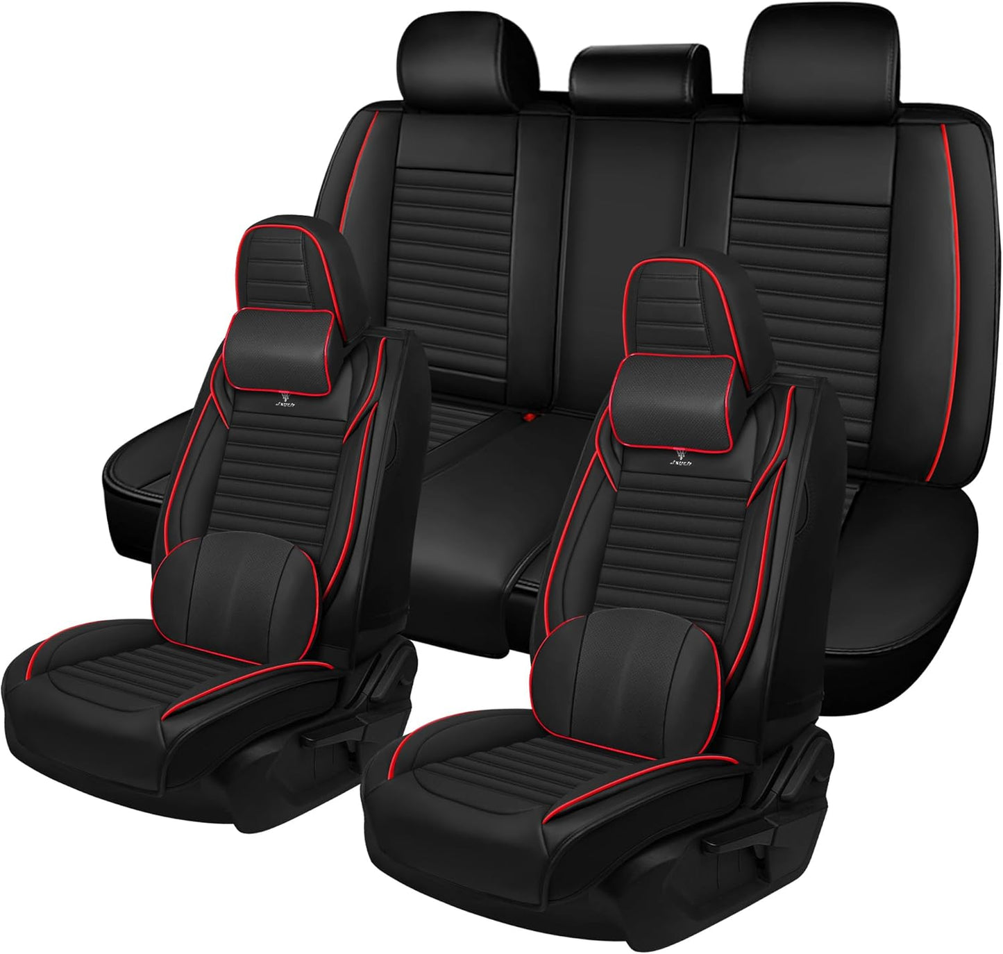 Seat Covers Fit for Mini Convertible 2009-2025 Premium Leather Car Seat Covers, Waterproof Non-Slip and Airbag Compatible, Fashion Car Seat Protector (Black Red,Front Set with Pillow)