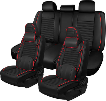 Seat Covers Fit for Mini Convertible 2009-2025 Premium Leather Car Seat Covers, Waterproof Non-Slip and Airbag Compatible, Fashion Car Seat Protector (Black Red,Front Set with Pillow)