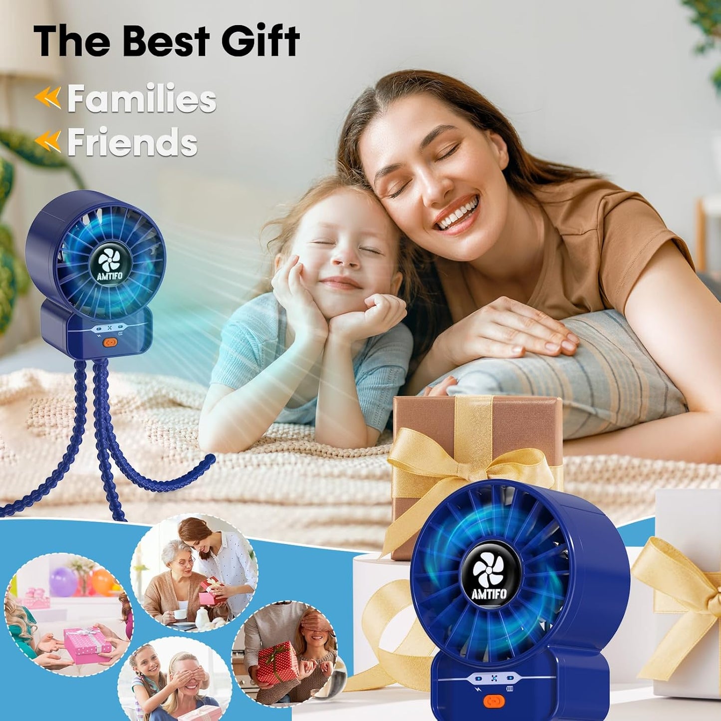 AMTIFO Portable Stroller Fan - 4-Speed Rechargeable USB Fan, Quiet Clip-on Baby Fans for Stroller Crib and Travel - Compact & Battery-Operated Cooling Fans for Baby Comfort on the Go