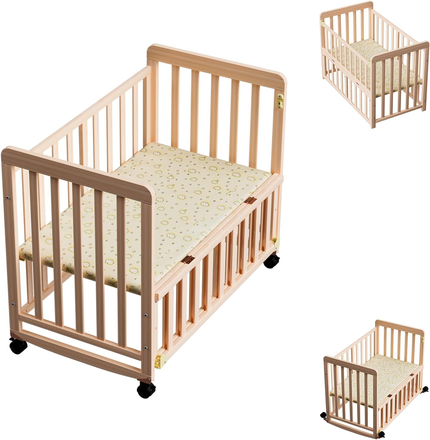Baby Bassinets Bedside Sleeper, 3 in 1 Baby Bassinet, Adjustable Easy Folding Portable Bed, with Mosquito Nets, Large Storage Bag, Comfortable Mattresses, for Infant/Baby/Newborn (Gray)