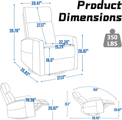 Massage Chair Recliner with Heat, Swivel Rocking Chair Recliner with High Back, Manual Nursery Recliners for Adults,Small Recliner Chair for Small Spaces, Living Room Bedroom, Fabric (Blue Green)