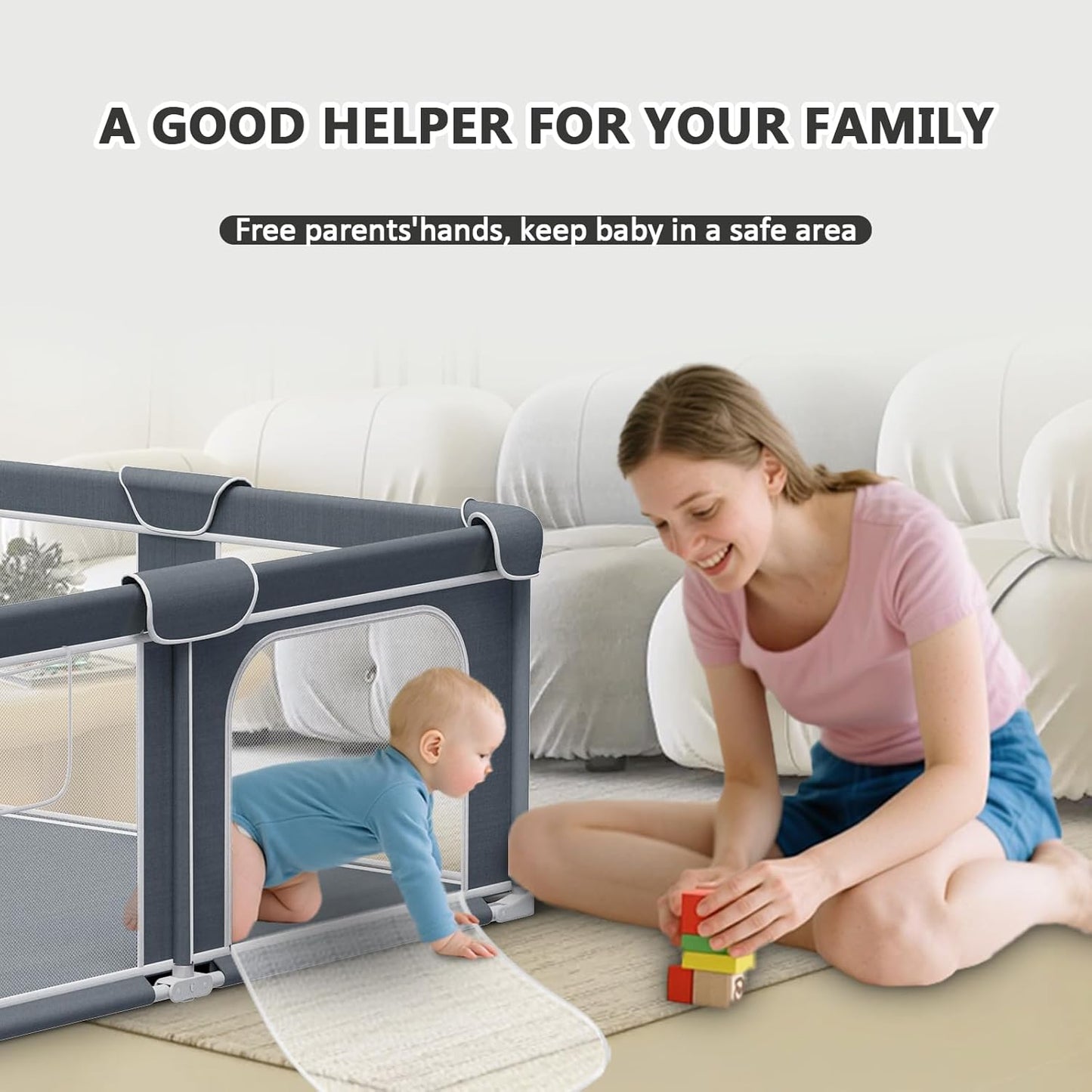 G TALECO GEAR Foldable Playpen for Babies and Toddlers, 71"x79" Portable Play Yard with Mat, Kids Collapsible Play Pen with Sturdy Metal Frame & Mesh Walls, Indoor & Outdoor Baby Fence Play Area
