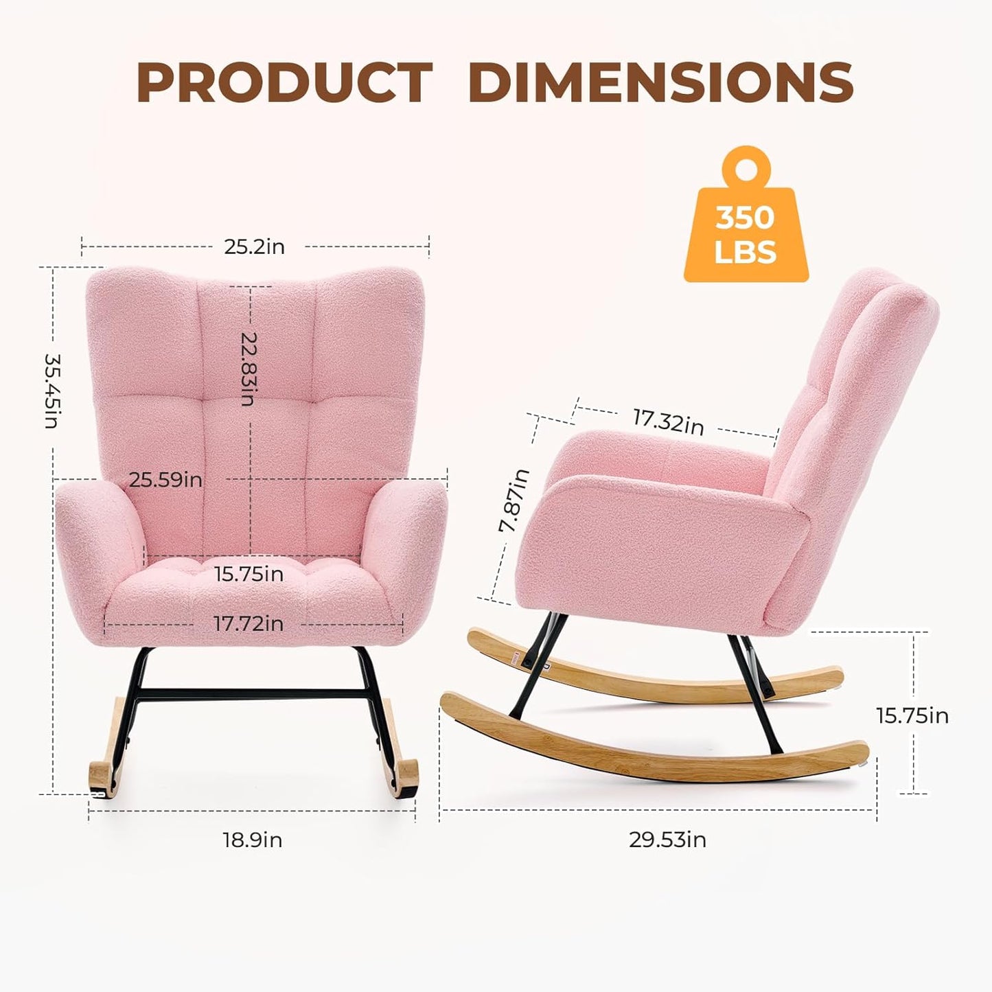 DUMOS Nursery Rocking Chair Teddy Upholstered, Comfy Glider Rocker with High Backrest Armchair Padded Seat, Accent Side Chair for Living Room Bedroom Offices Small Spaces Indoor, Beige