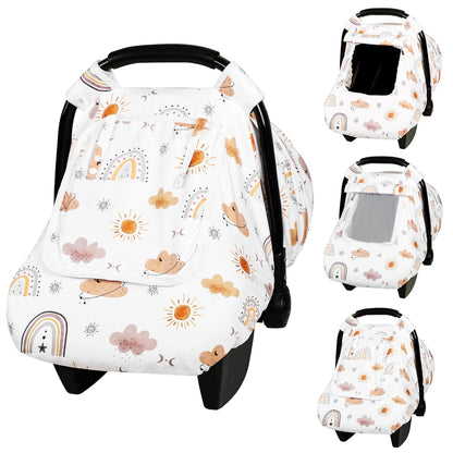 Car Seat Cover Baby Girl, Warm Winter Carseat Cover for Baby, Kick-Proof Infant Car Seat Cover with Peep Window, Windproof & Cozy, Pink Rainbow